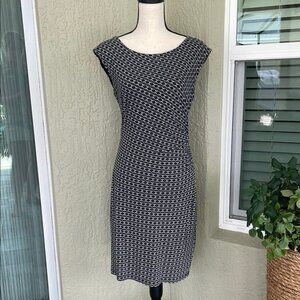 LOFT Blue and White Sheath Dress with Cap Sleeves